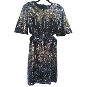 French Connection Sequin Ombre Mini Dress NWT Silver Black Cutout Waist Size 2